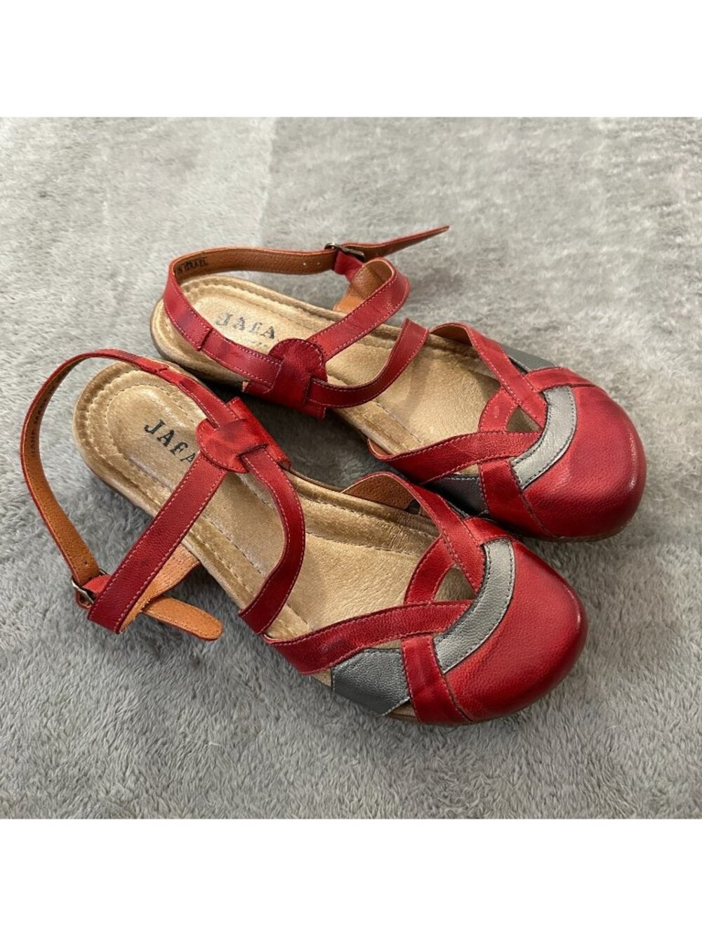 Jafa Red Leather Slingback Sandals Shoes Women's size 40 US 9 9.5